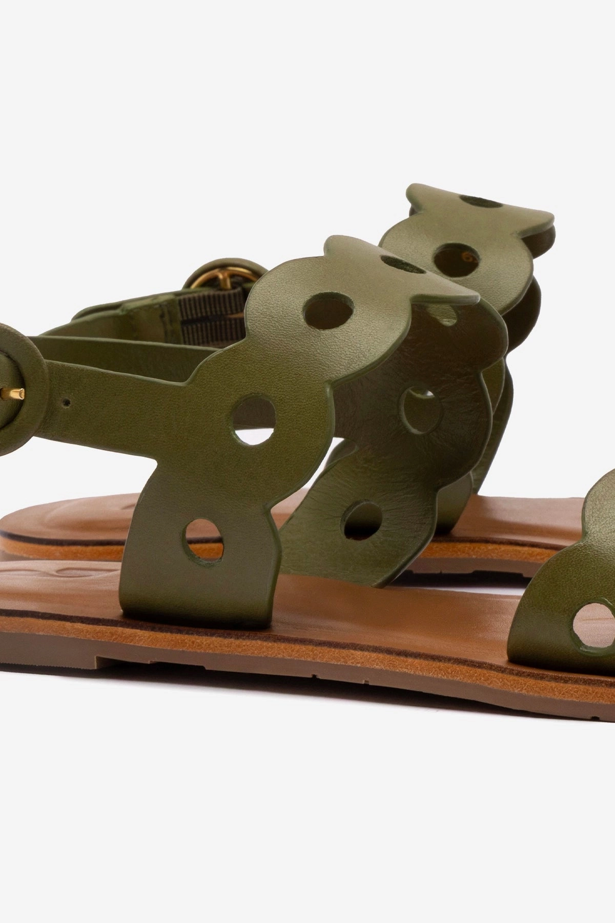 Florence Flat Sandal In Seaweed Leather Vintage Love Young Mood