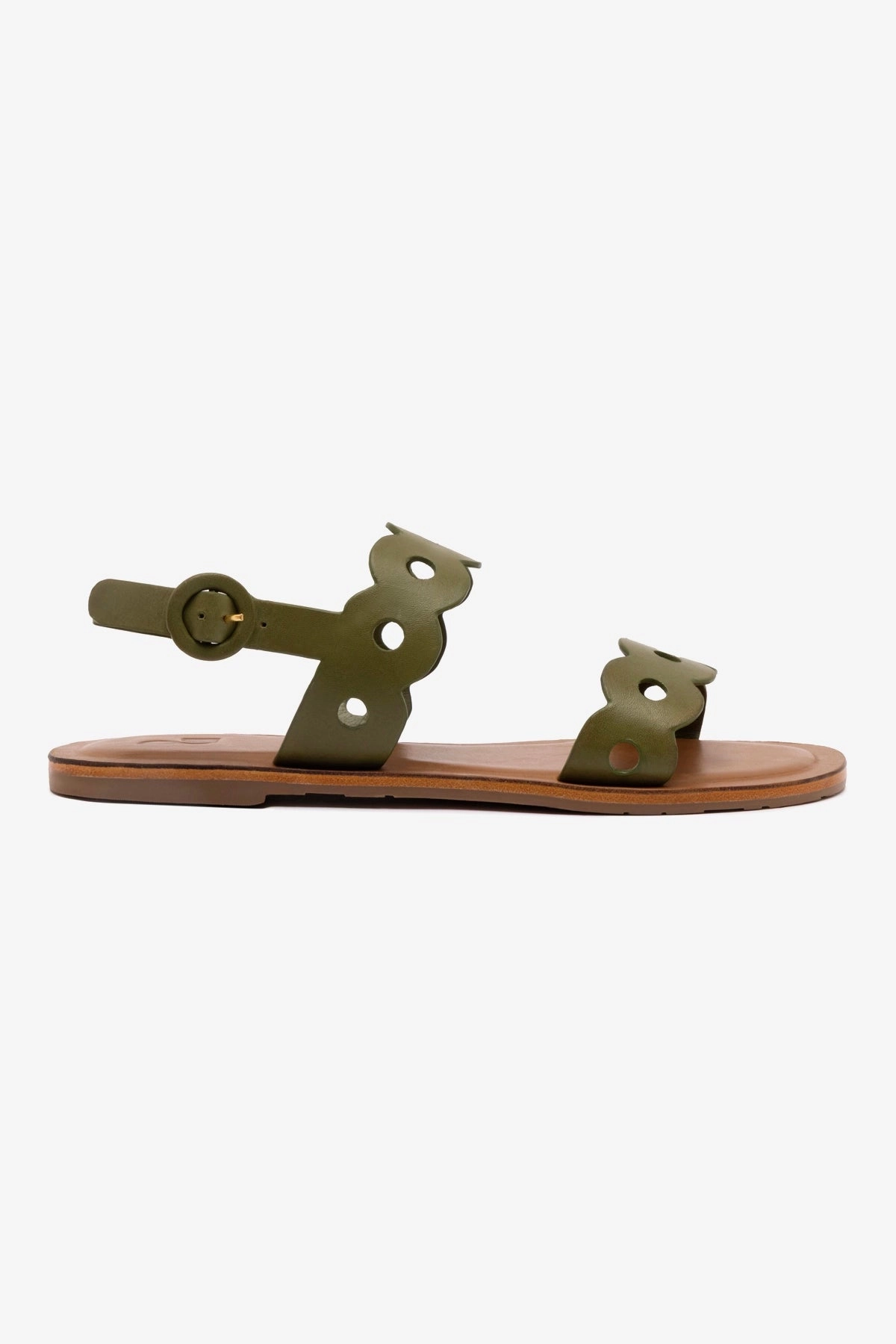 Florence Flat Sandal In Seaweed Leather Queen Touch