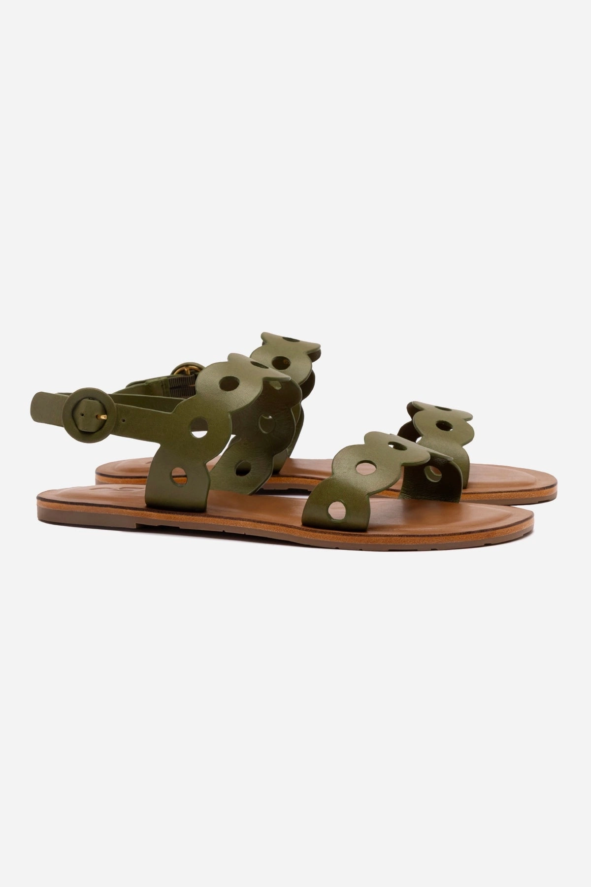 Anti Fatigue Technology Flexible Fit Frequent Travelers Florence Flat Sandal In Seaweed Leather