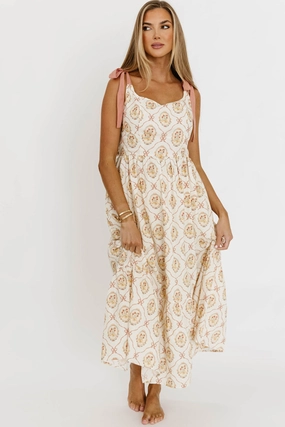 Mandi Floral Basque Maxi Dress in English Rose Skin-friendly Fashionable Touch