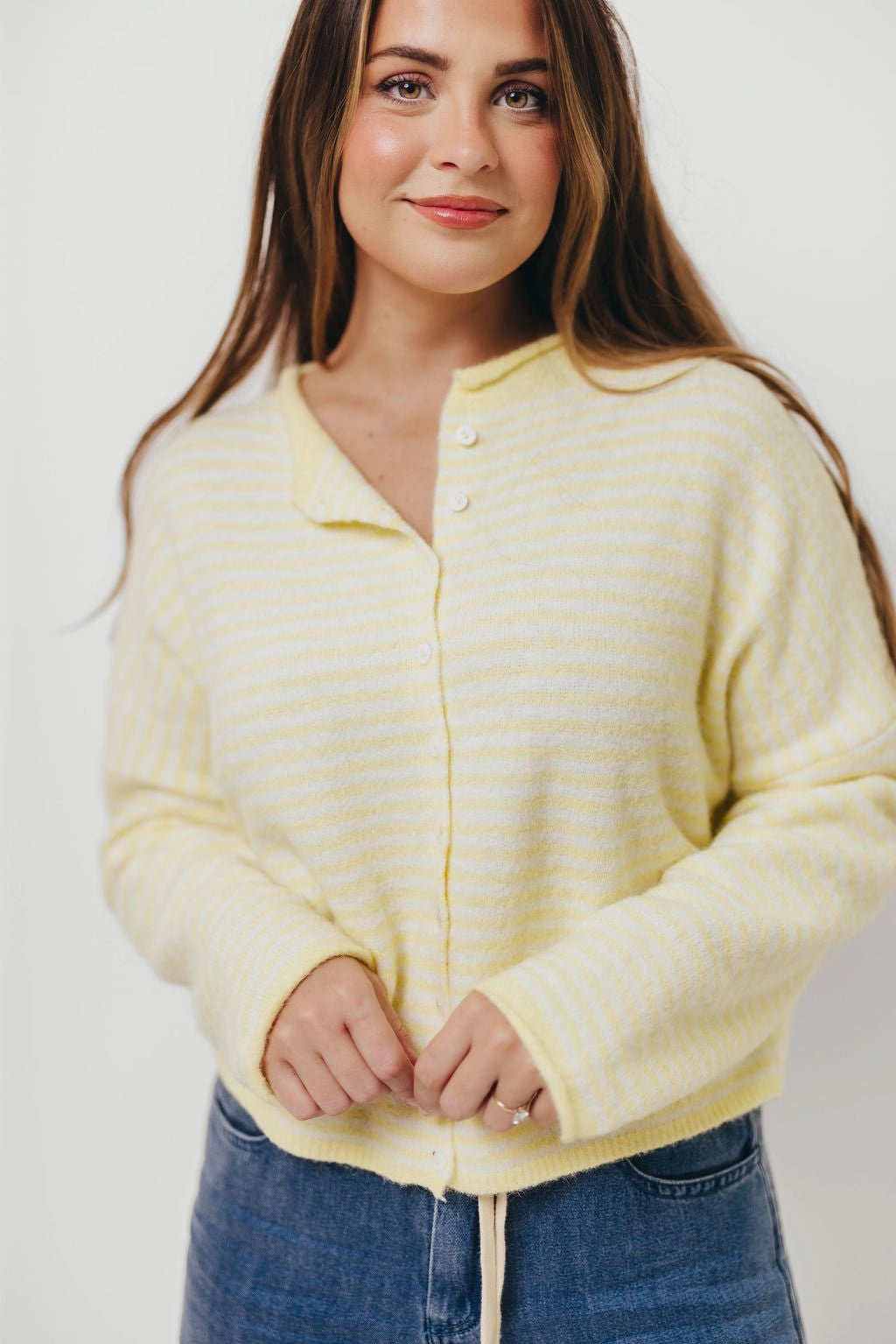 Relaxed Top Piper Mini Stripes Cardigan in Butter