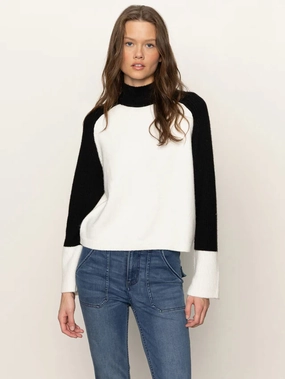 Sanctuary Downtown Mock Neck Sweater in Black/ Chalk Abrasion Resistant Surface