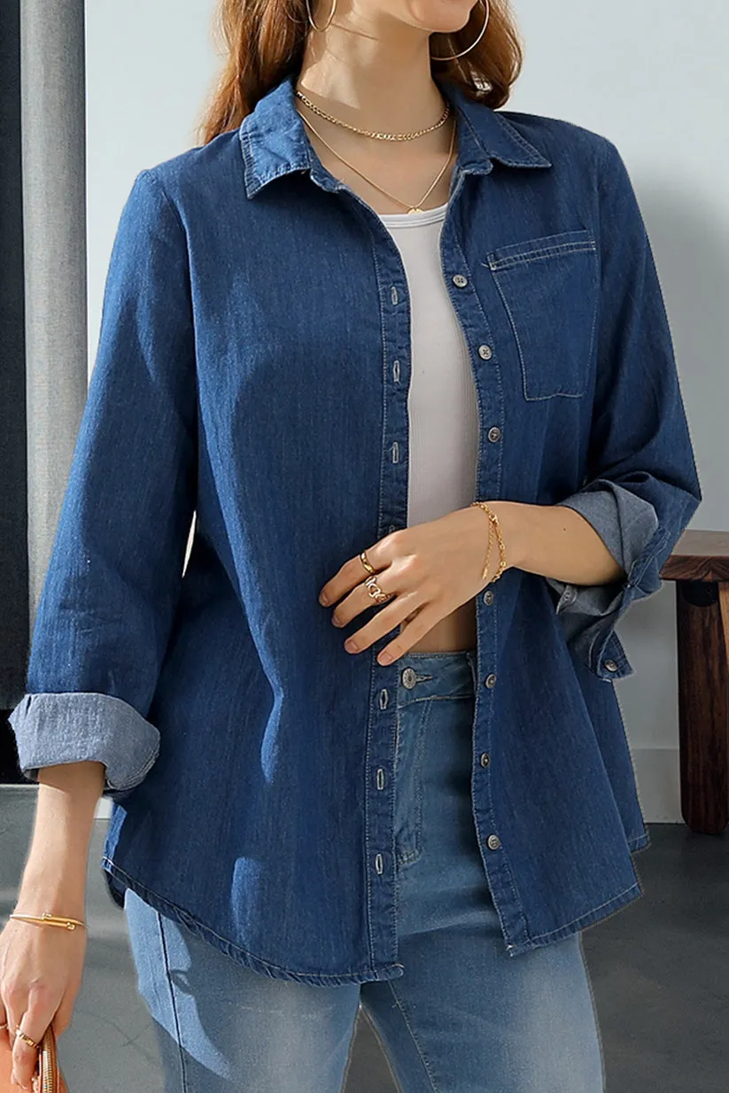 Lightweight pullover DENIM CHAMBRAY BUTTON UP LONG SLEEVE TOP