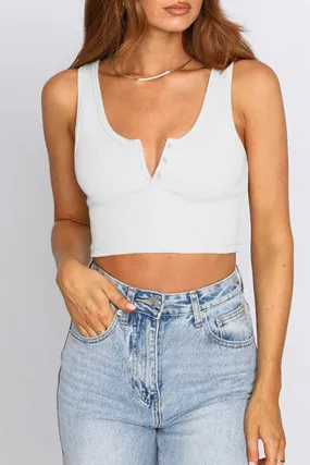 WOMEN SEXY SLIT NECK FITTED TANK TOP Easycare Reinforced Shoulder Seams