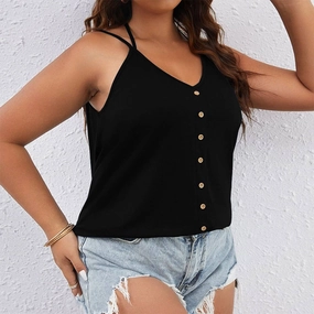 Stretchable Waistband CASUAL V NECK SEXY SINGLE BREASTED TANK TOP_CWTTK0360