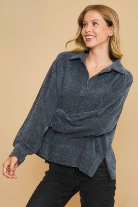 AbrasionResistant Surface Loose Fit Chenille Sweatshirt in Dark Grey