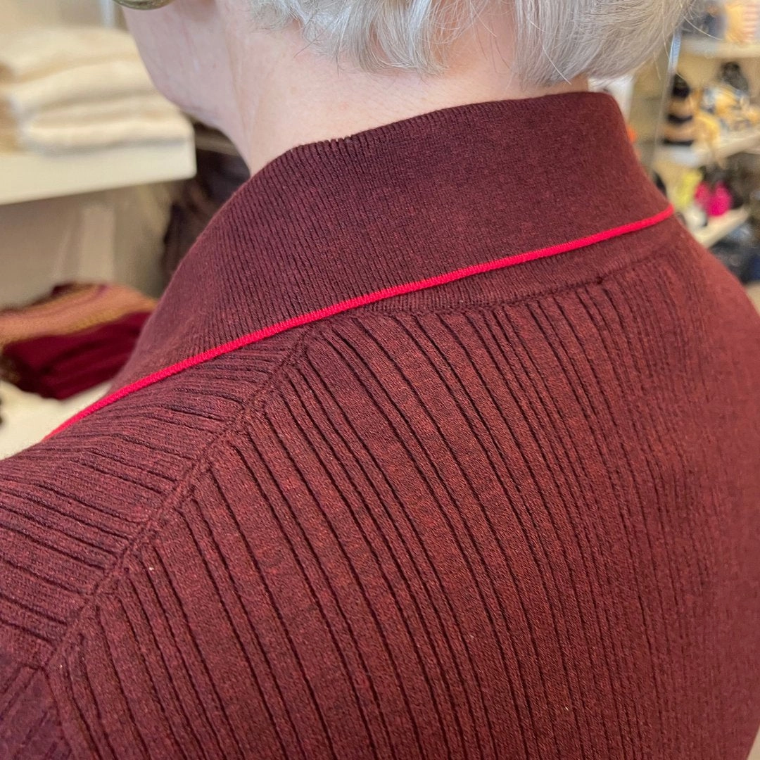 Hypoallergenic Fiber Long Sleeve Rib Henley Sweater Dark Cherry