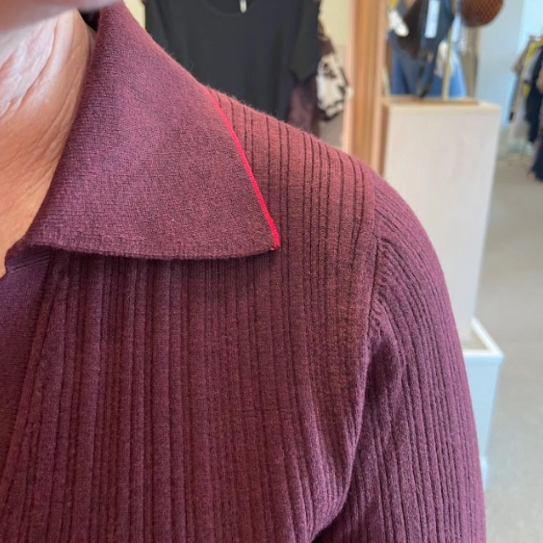 DurableCollarStays ButtonFront Long Sleeve Rib Henley Sweater Dark Cherry