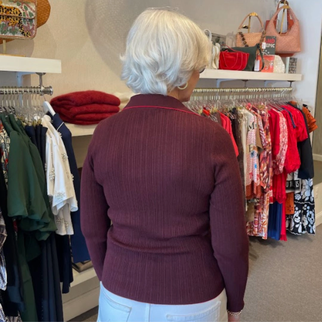 Long Sleeve Rib Henley Sweater Dark Cherry Anti Odor Treatment FlexibleLayeredConstruction