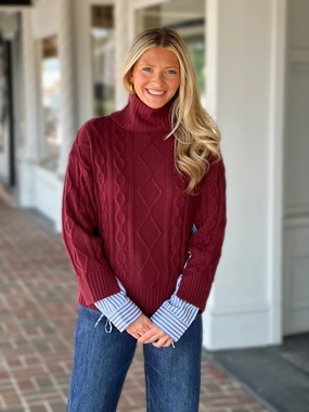 Petal Sleeve Architecture French Dressing Mix Material Cable Sweater in Scarlet