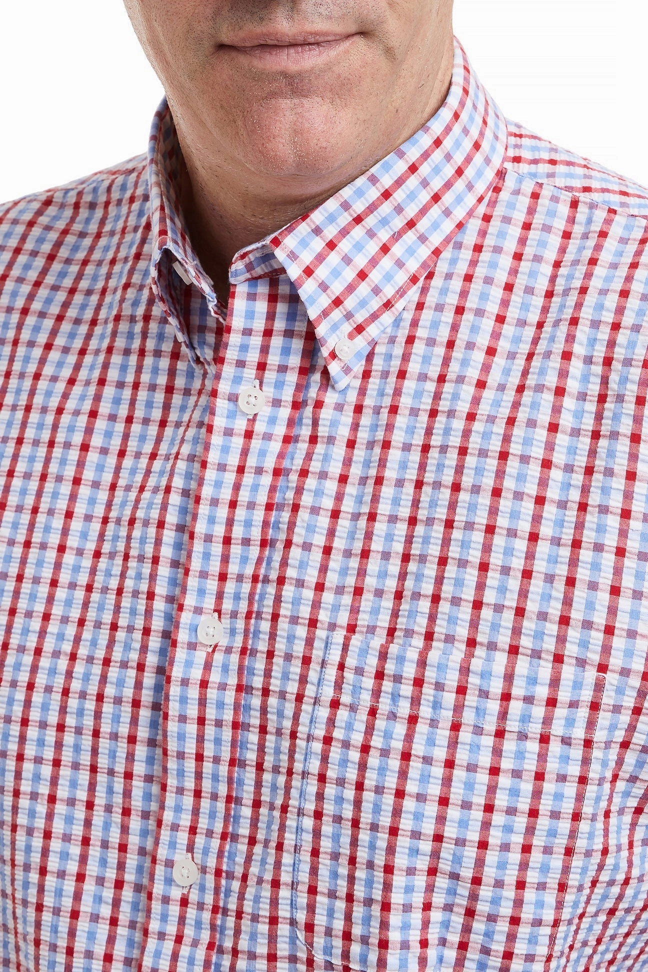 Ultraviolet Protection Finish Ventilated Mesh Panels Chase Shirt Red White & Blue Seersucker Check