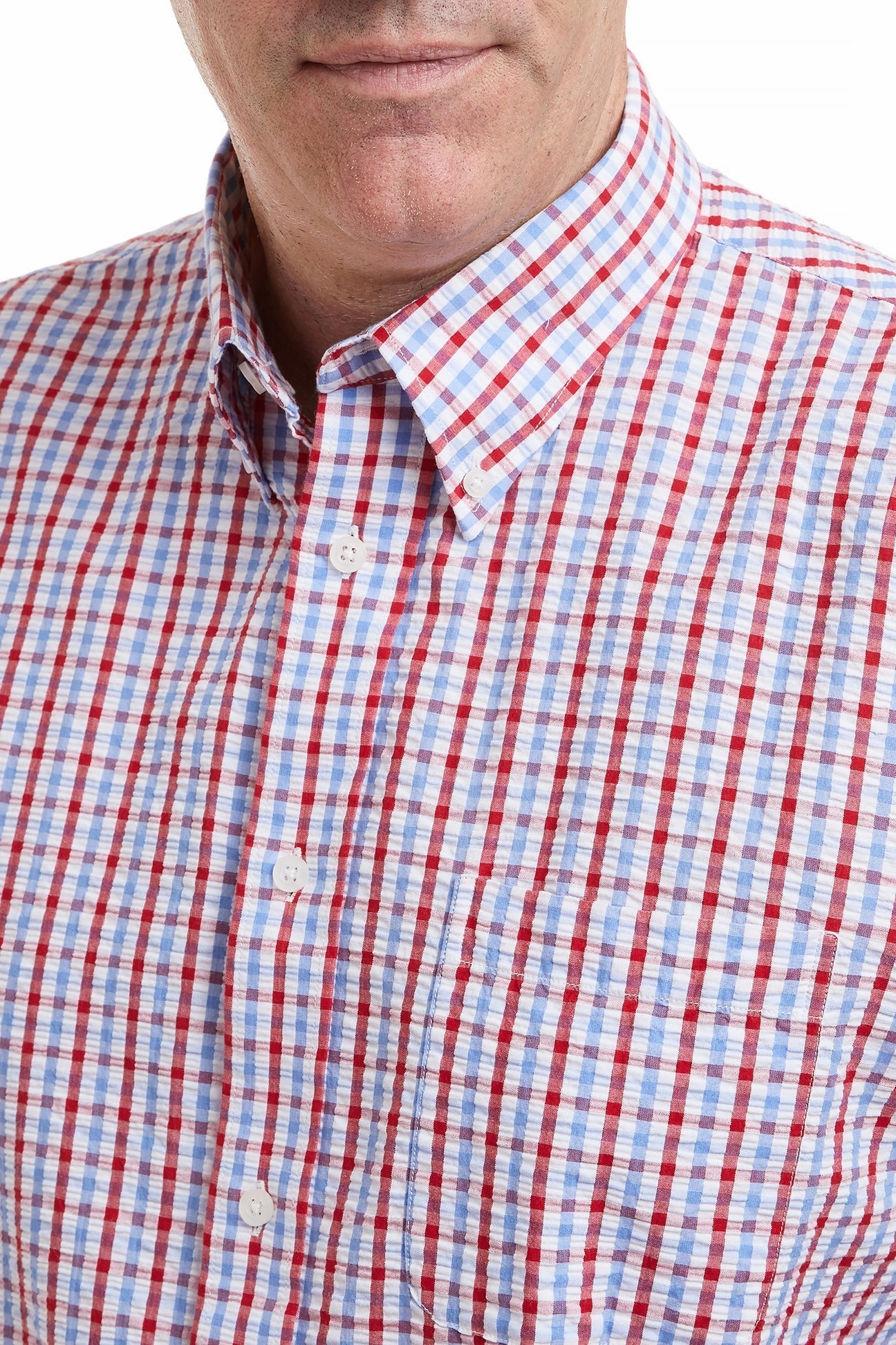 SlimFit Hidden Pocket Chase Shirt Red White & Blue Seersucker Check