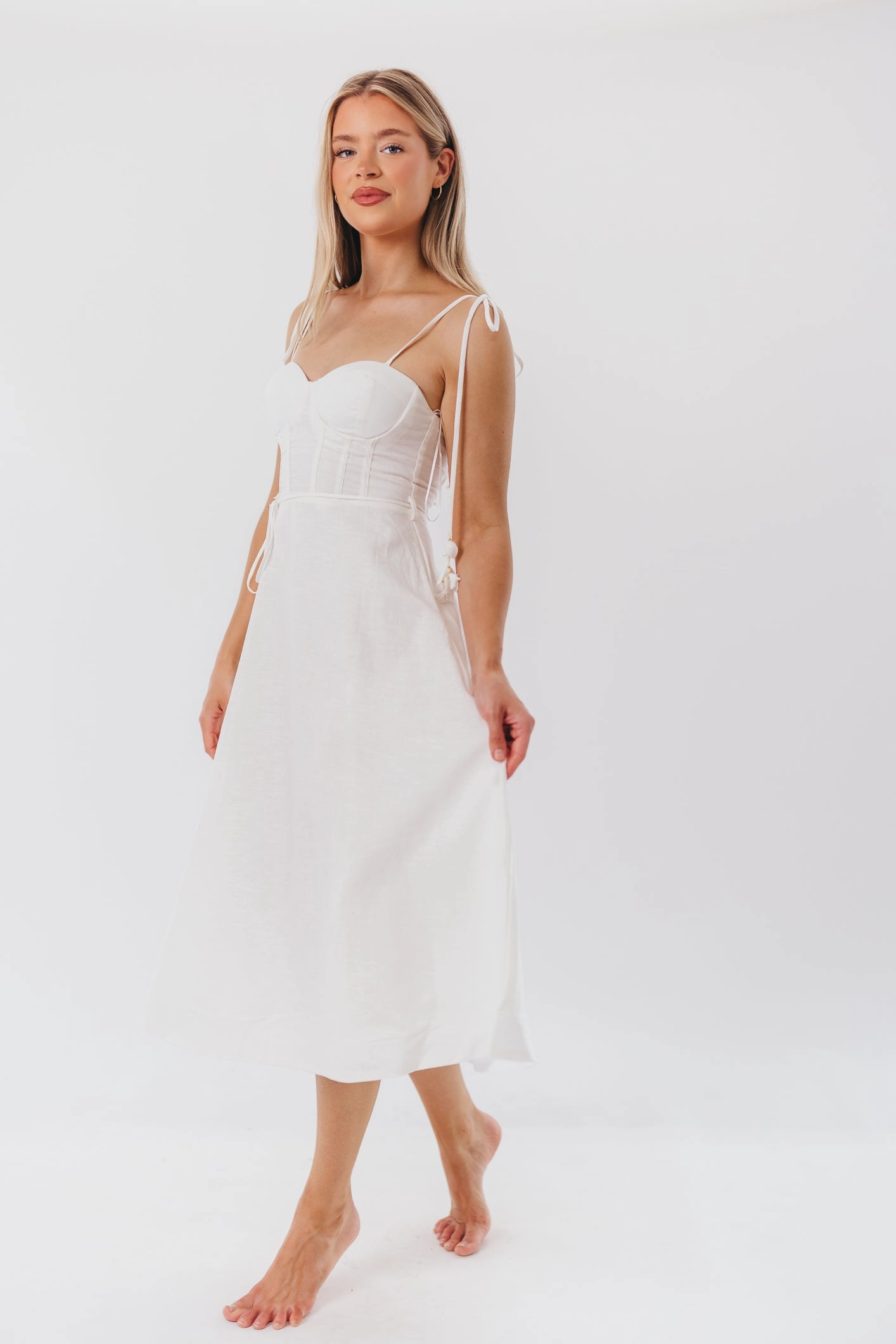 Soft Air Norma Jean Bustier-Style Midi Dress in White