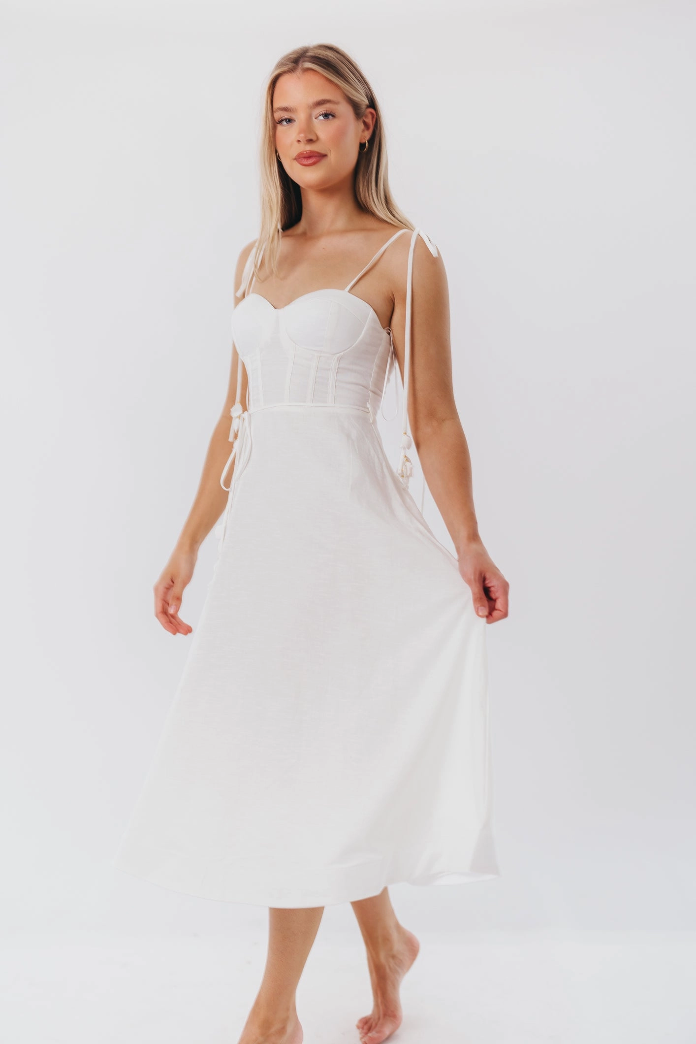 Norma Jean Bustier-Style Midi Dress in White Vibrant Aesthetic Polished Design