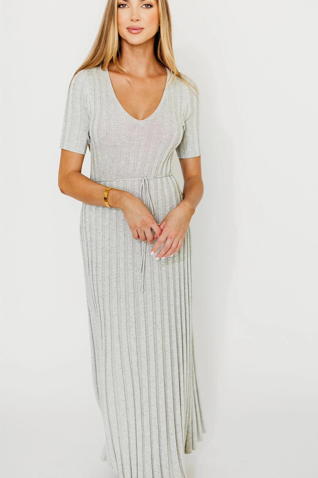 Pearl-Detail Love Soft Oakley Ribbed Maxi Dress in Heather Grey -Bump Friendly *Final-Sale*