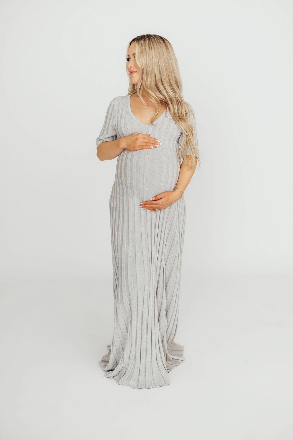 Oakley Ribbed Maxi Dress in Heather Grey -Bump Friendly *Final-Sale* Formal-look Charming Fit