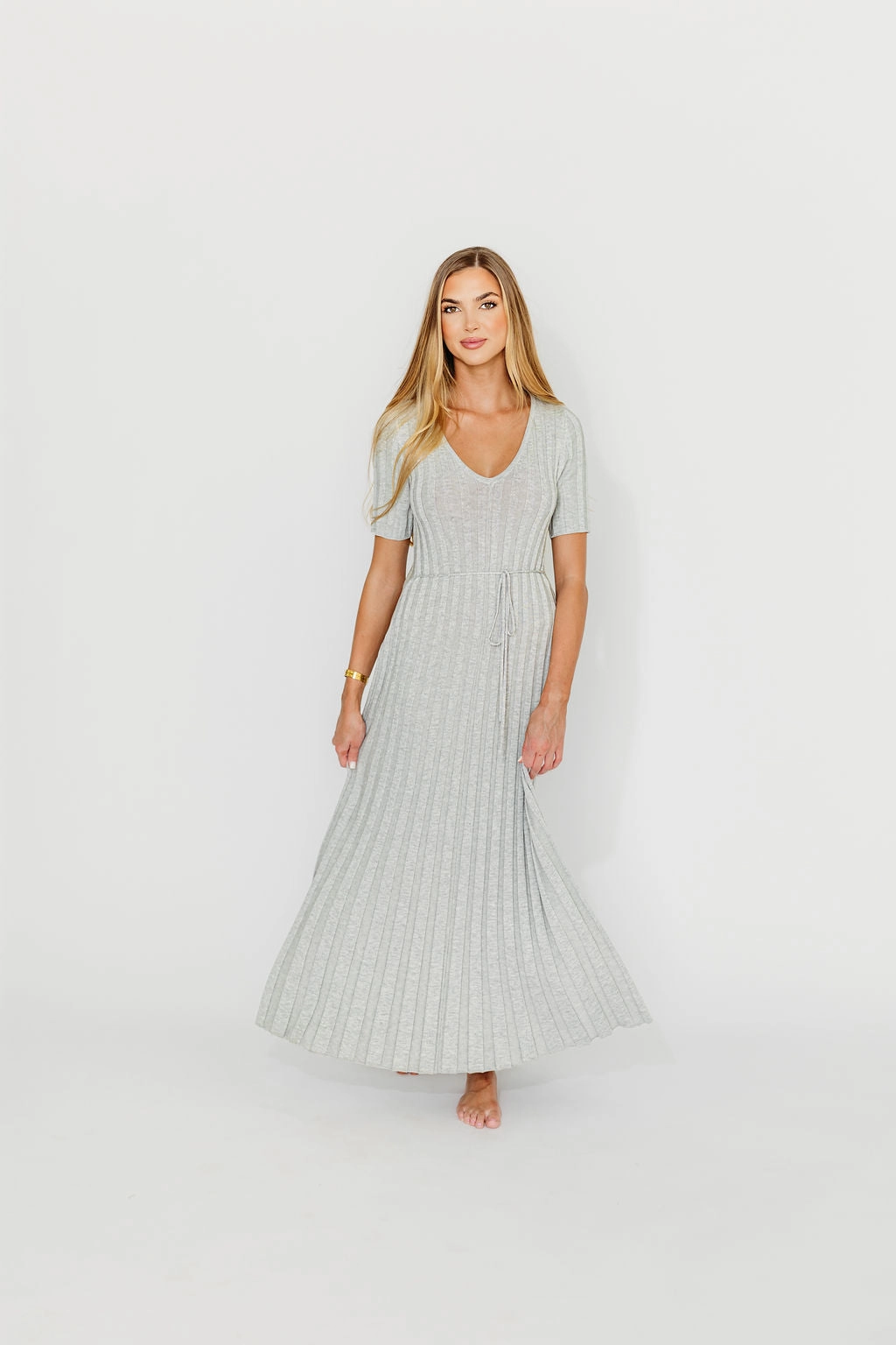 Flared-Hem High-waisted evening piece Oakley Ribbed Maxi Dress in Heather Grey -Bump Friendly *Final-Sale*