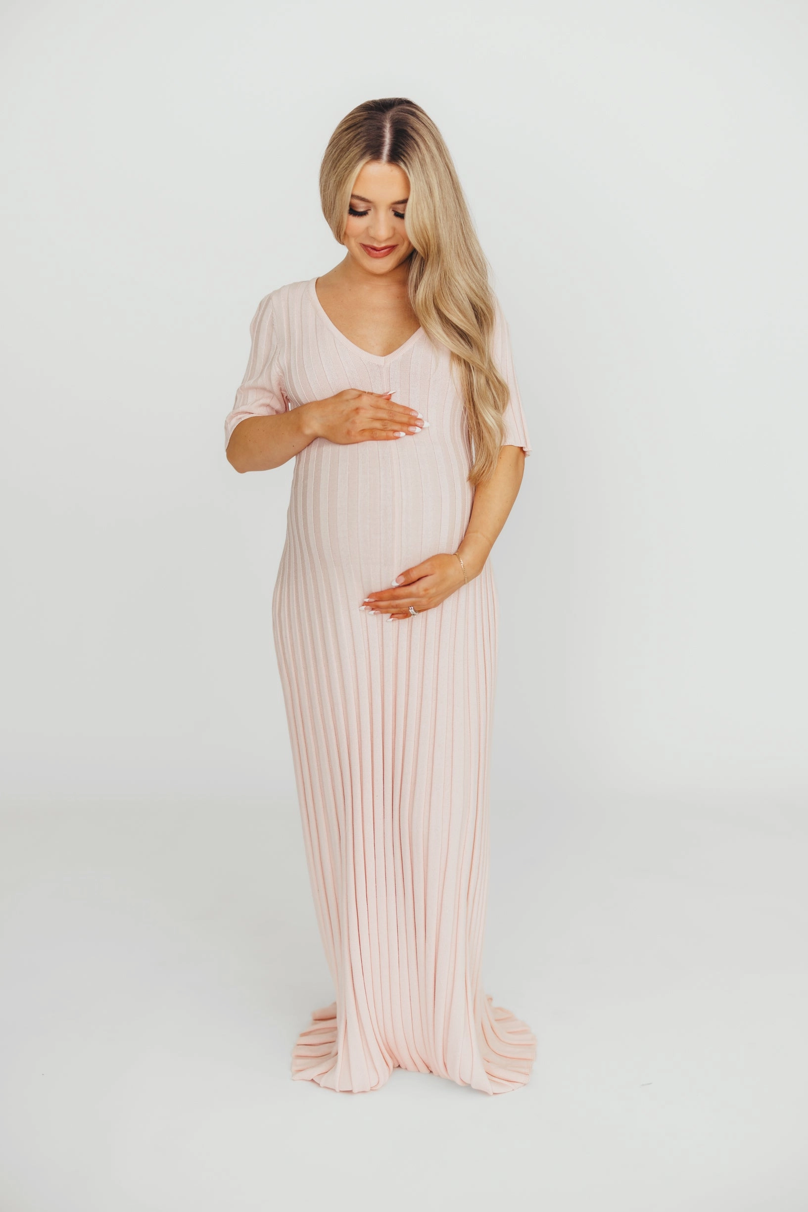 Easy Match Basic Cool Oakley Ribbed Maxi Dress in Light Pink - Bump Friendly *Final-Sale*