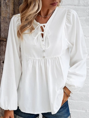 HighNeck COTTON WICKING V COLLAR BLOUSE_CWTBLL0779