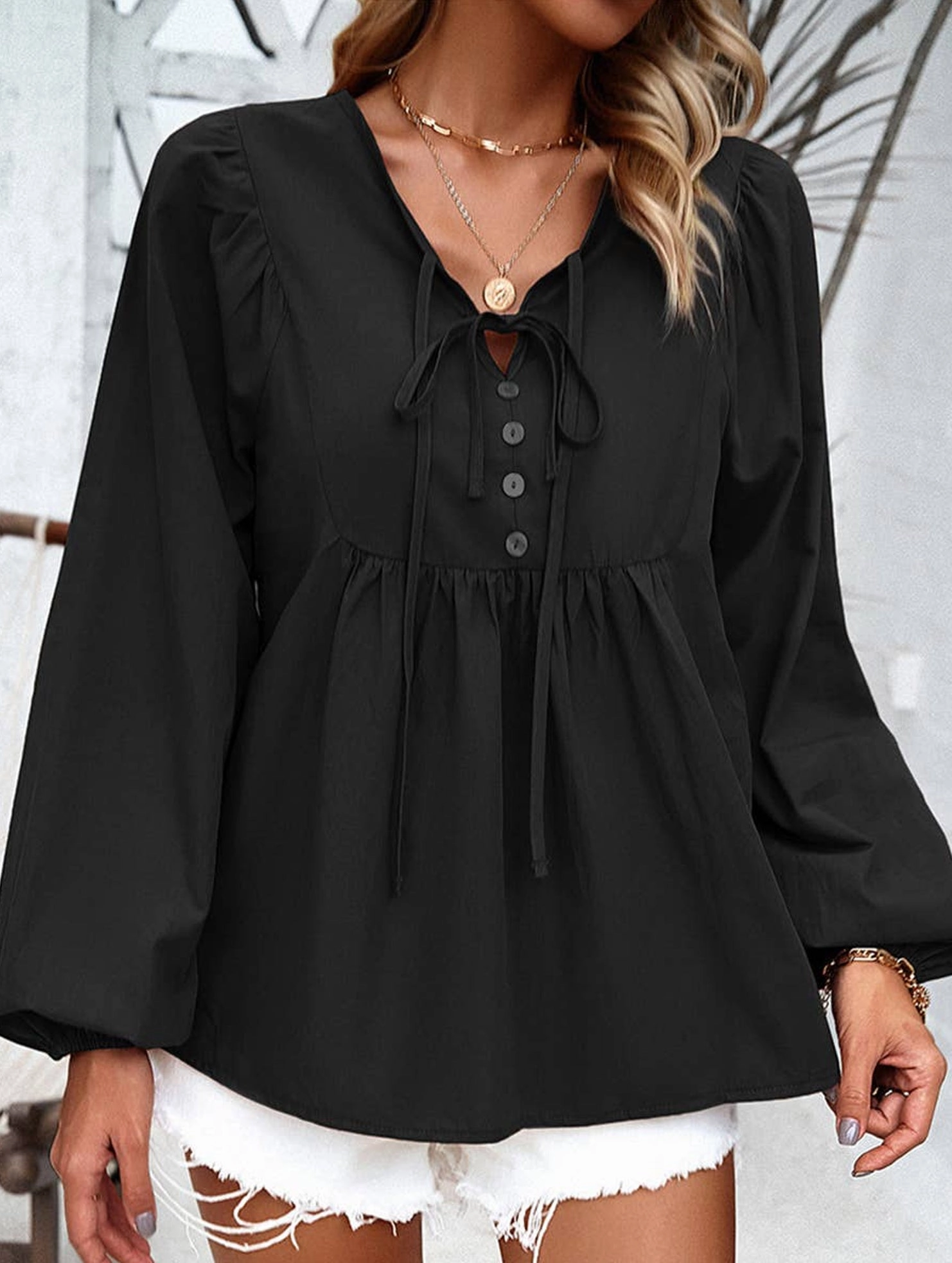 Stylish Dress COTTON WICKING V COLLAR BLOUSE_CWTBLL0779