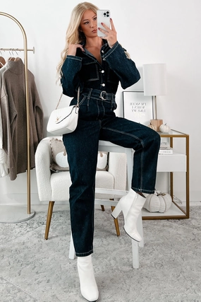 Harvest Hopes Denim Jumpsuit (Dark Indigo) Durable Reinforced Shoulders