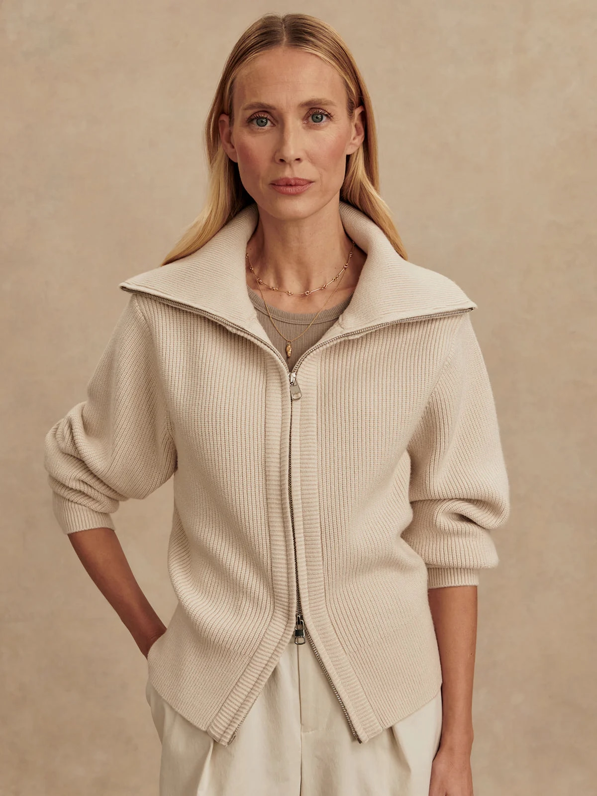 RecycledPolyesterBlend Varley Enrico Knit Jacket in Silver Birch