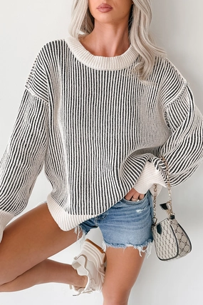 Snug Haven Two Tone Zenana Sweater (Black) Layered Hem Reinforcement ReflectiveTrims