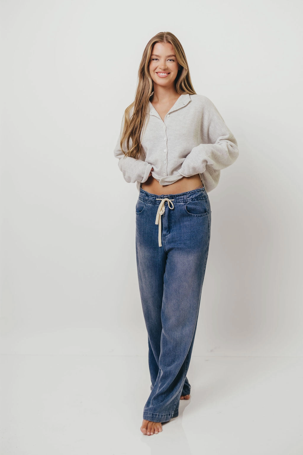 FullCut Shoulder FasteningHood Piper Cardigan in Light Grey