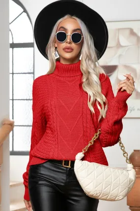 Ribbed collar WOMEN TWIST HIGH NECK LOOSE KNIT SWEATER