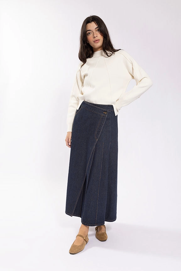 Layered Style Maple Cliff Denim Mock Wrap Skirt MC5787