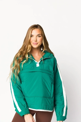 Joanna Quilted Puffer Pullover in Hunter Green/White *Final-Sale* Stretch waistband