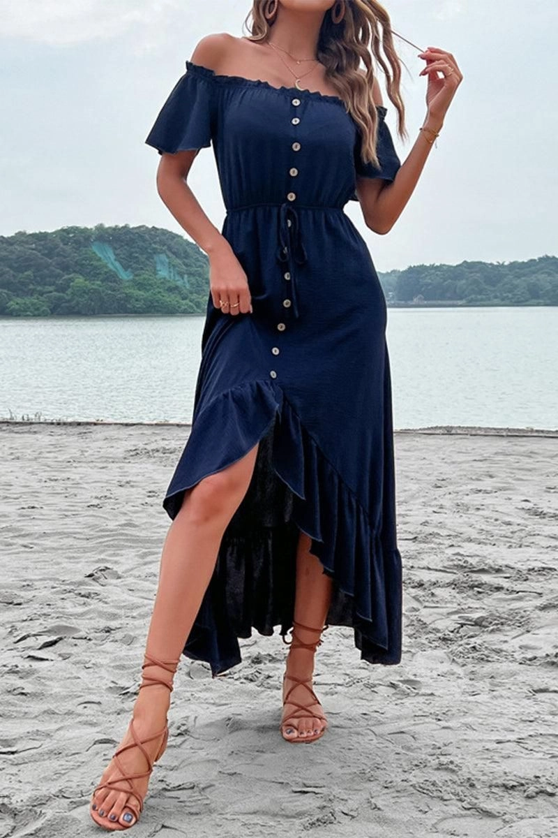 Fashionable Touch OFF SHOULDER BUTTONED DRESS