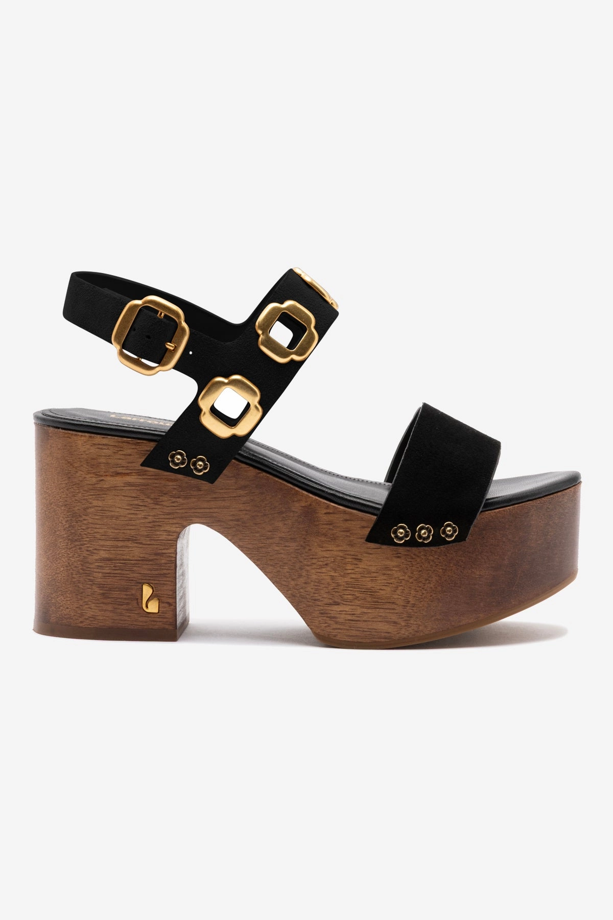 Miso Wooden Platform Sandal In Black Suede Look Ready Weight Distribution System