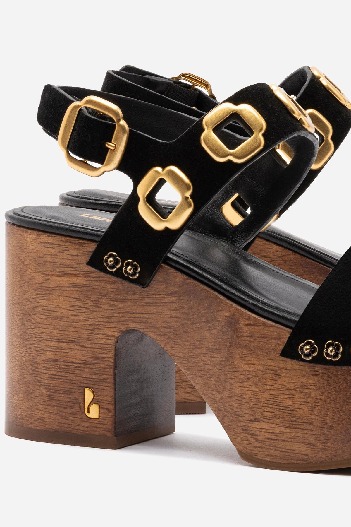 Classic Chic Padded Comfort Cold Weather Miso Wooden Platform Sandal In Black Suede