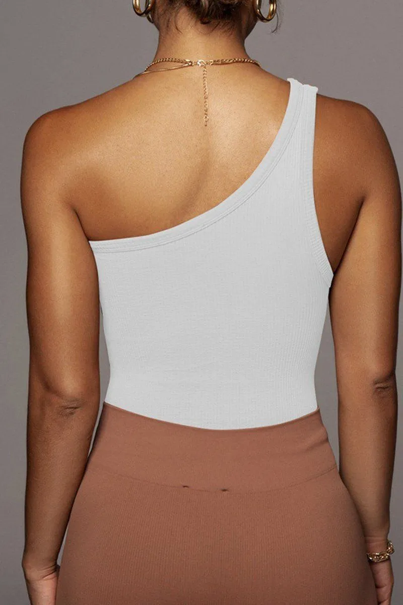 Eco Friendly Dye ONE SHOULDER SLEEVELESS SEXY CROP TANK TOP