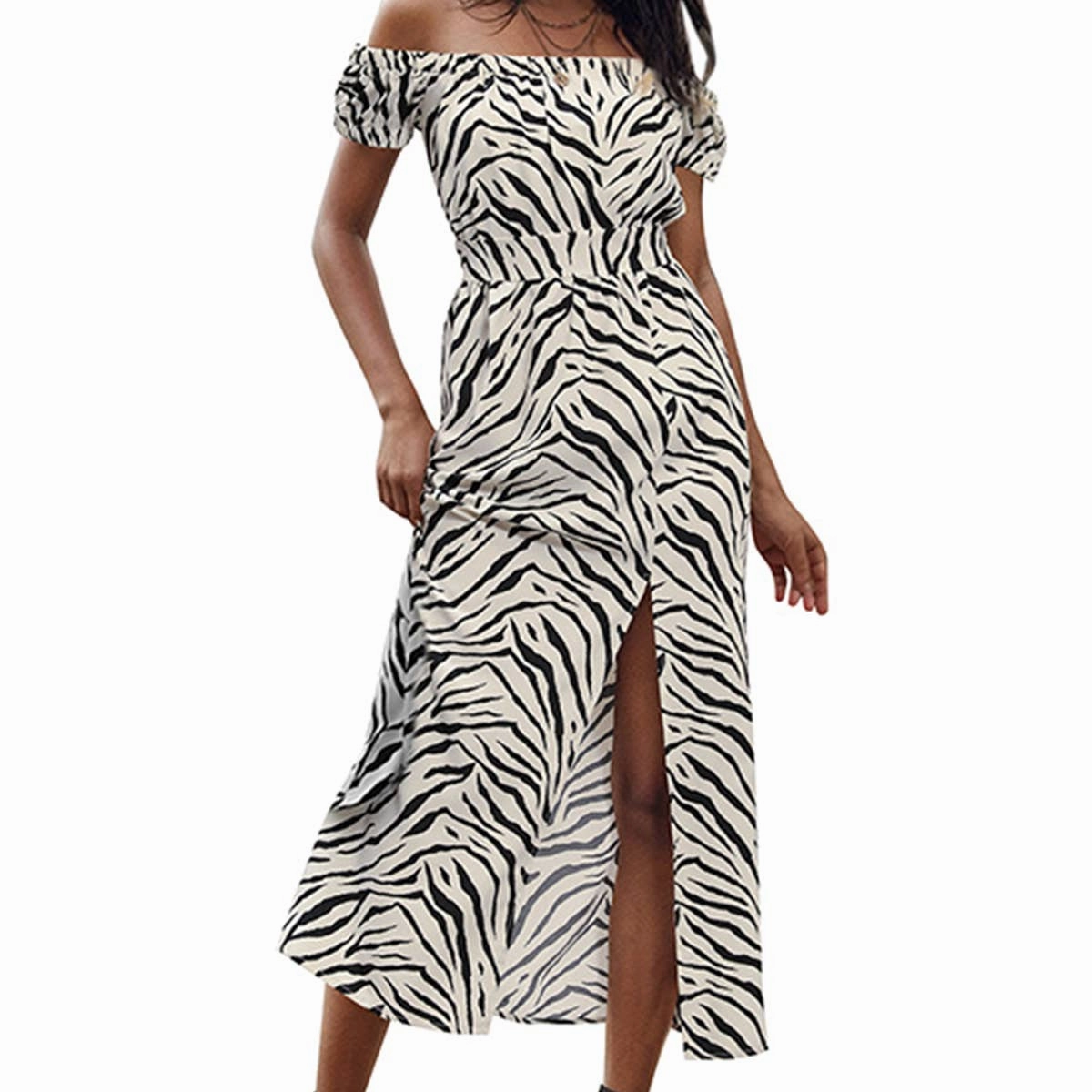 Animal print one line collar dress_CWDMD1477 Pure Fit