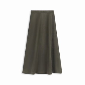 Metallic Finish Easy Style Oops Olive Suede A Line Midi Skirt WB3CM8614SM