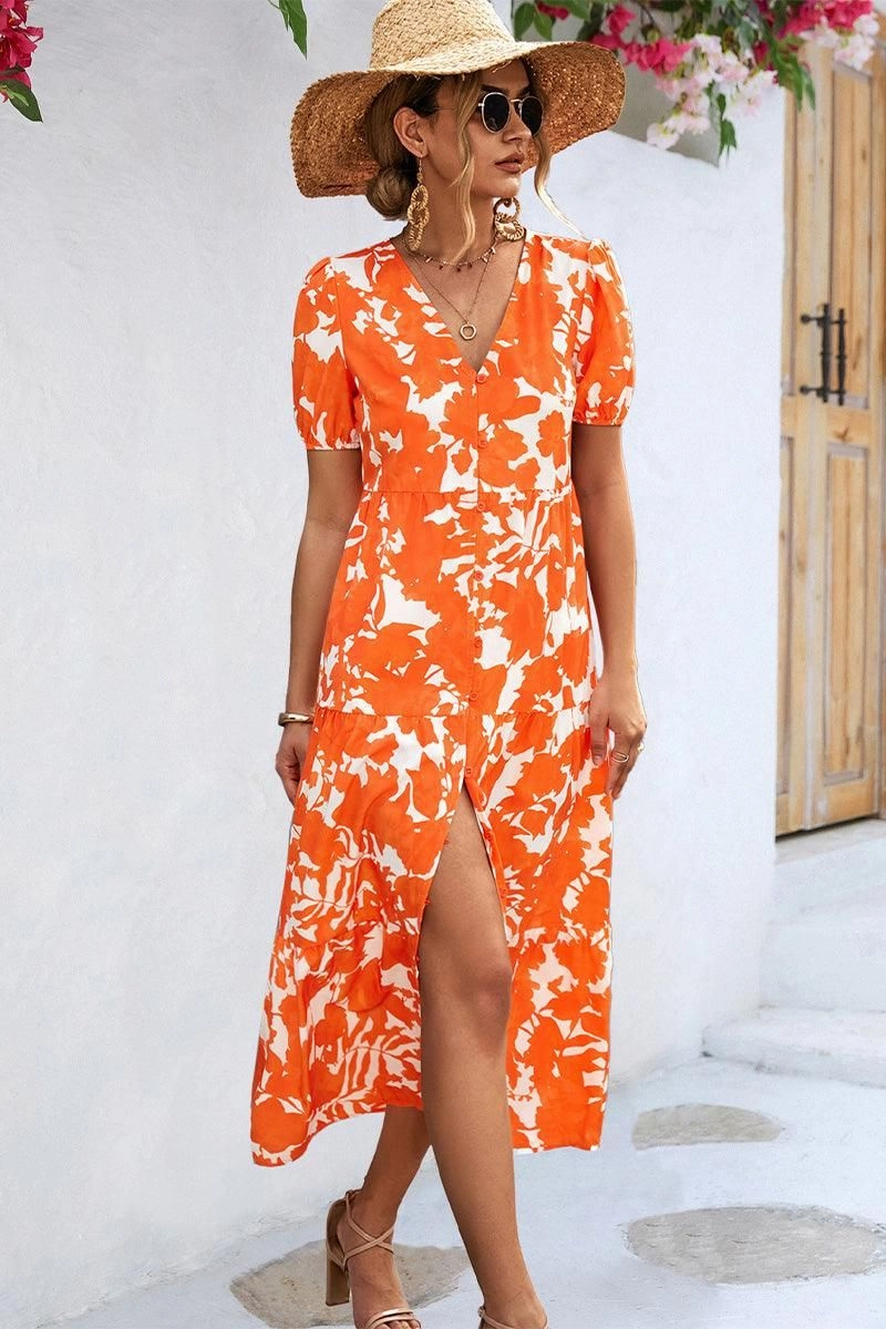 Urban Drape FLORAL PRINTING WOMEN SLIT DRESS