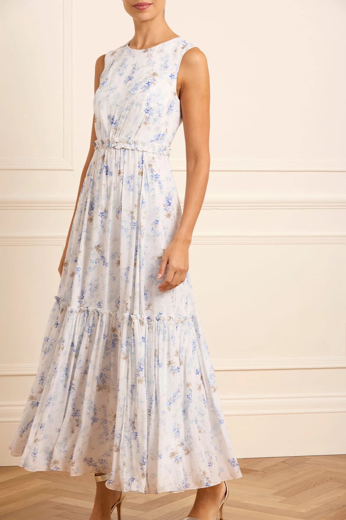 Ophelia Ditsy Harper Chiffon Cape Ankle Gown Classic Cut Balanced Shape