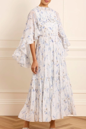 Ophelia Ditsy Harper Chiffon Cape Ankle Gown Mid Season