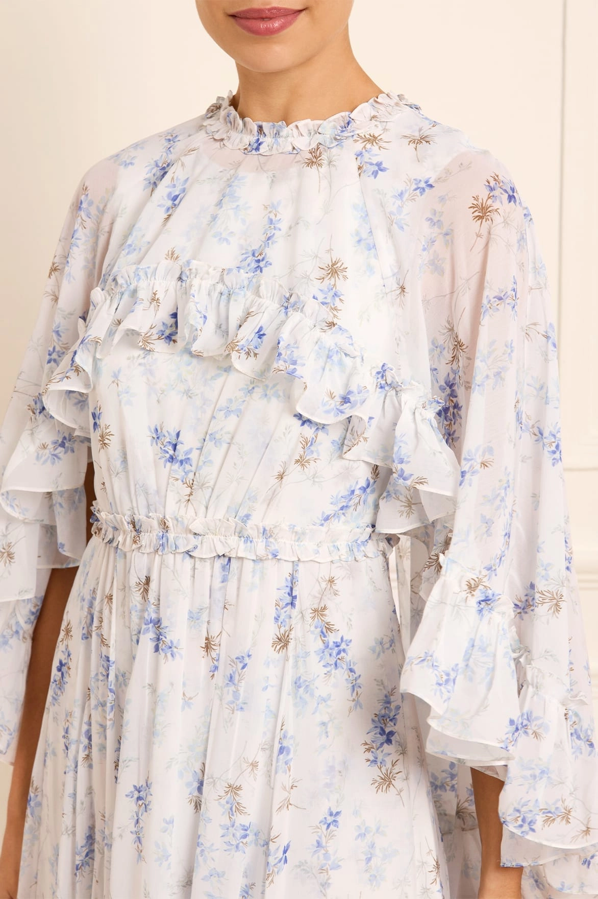 Morning Wear Chic Statement Ophelia Ditsy Harper Chiffon Cape Ankle Gown