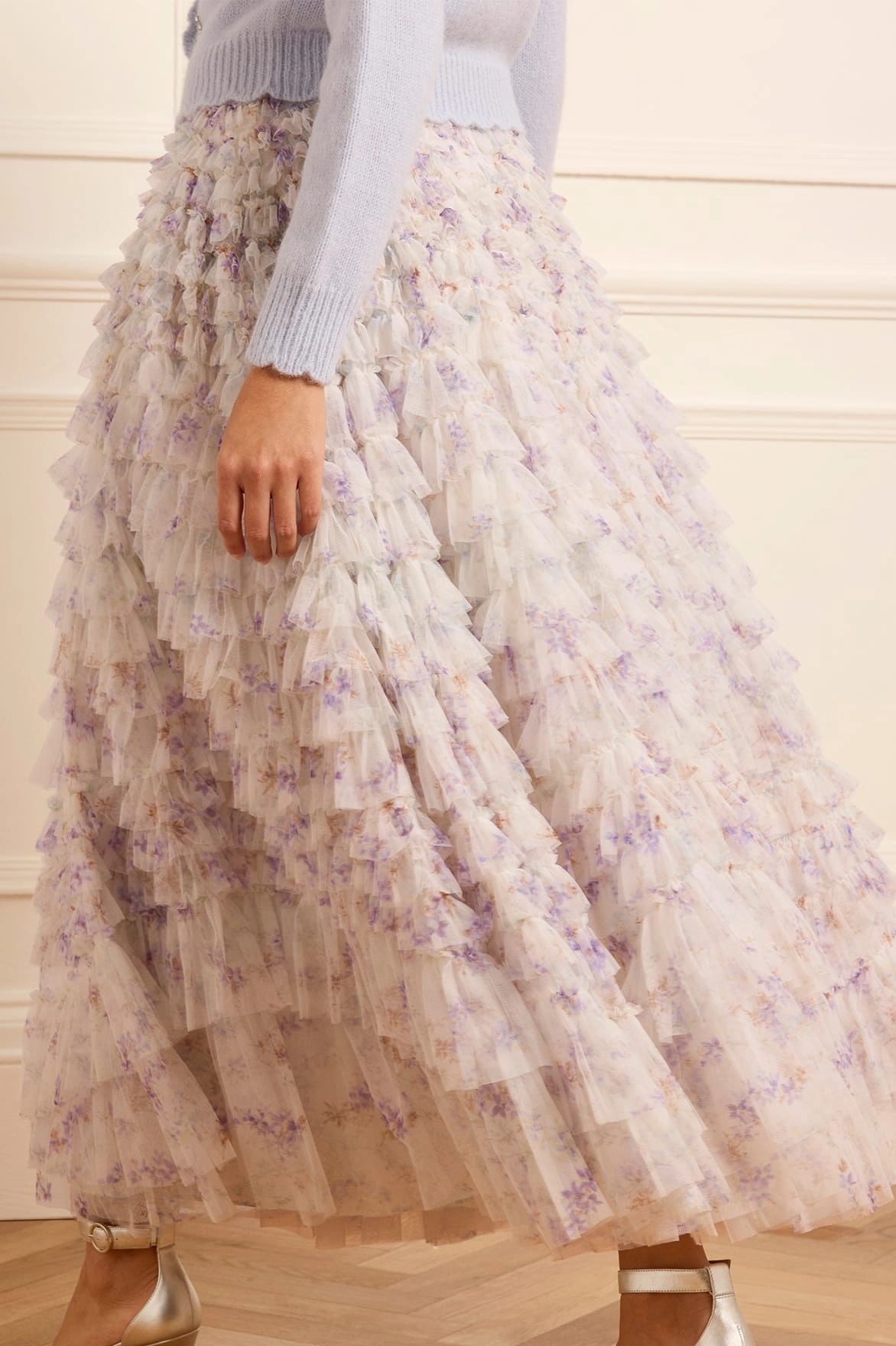 Pink Glow Tiered Skirt Ophelia Ditsy Hattie Ruffle Ankle Skirt