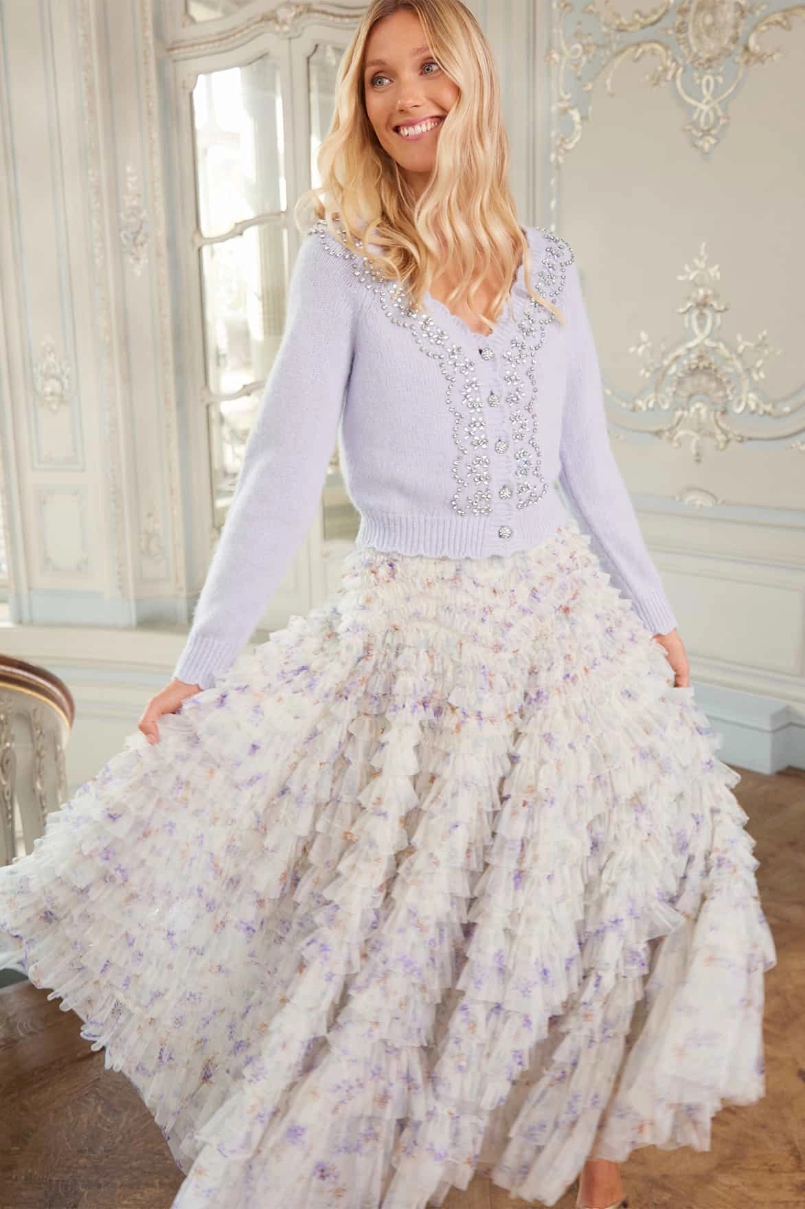 Ophelia Ditsy Hattie Ruffle Ankle Skirt party look