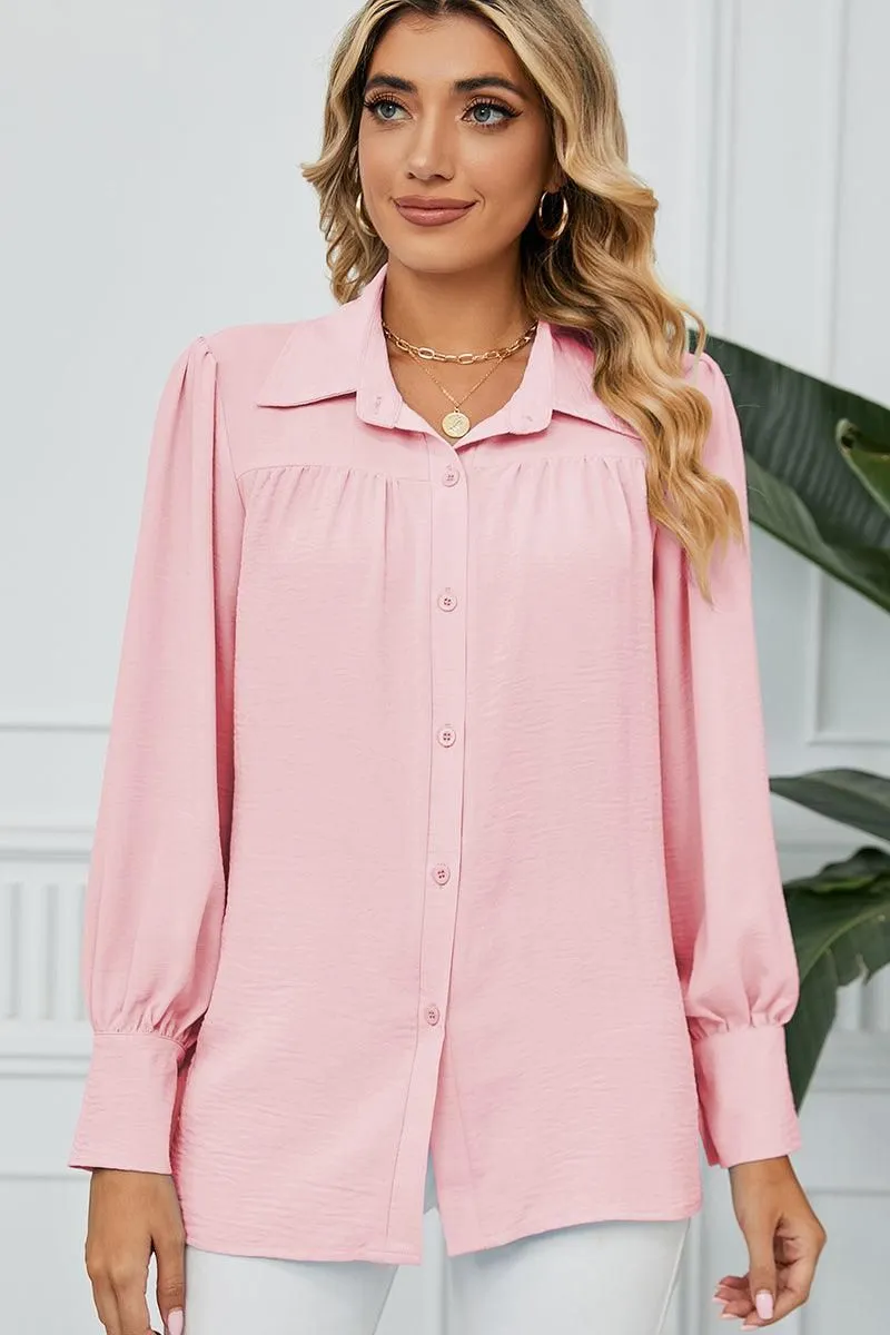 BUTTON DOWN LONG SLEEVE CHIFFON BLOUSE SHIRTS All Season Wear Fabric