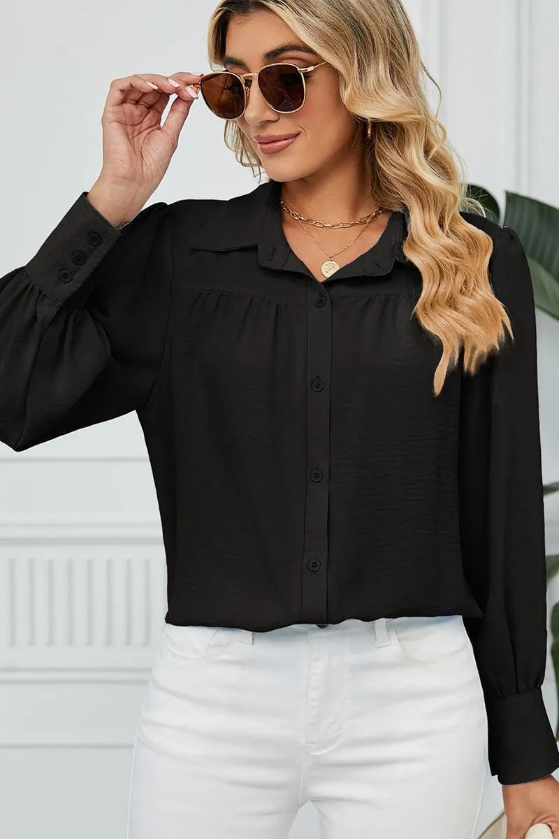 BUTTON DOWN LONG SLEEVE CHIFFON BLOUSE SHIRTS Non Chafe Armholes