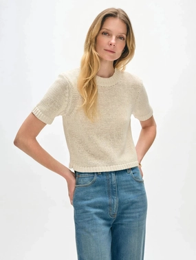 Organic Cotton Tape T-Shirt Ecru Airflow Mesh Lining