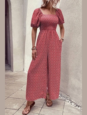 SQUARED NECK FLORAL LOOSE FIT JUMPSUIT Relaxed Top