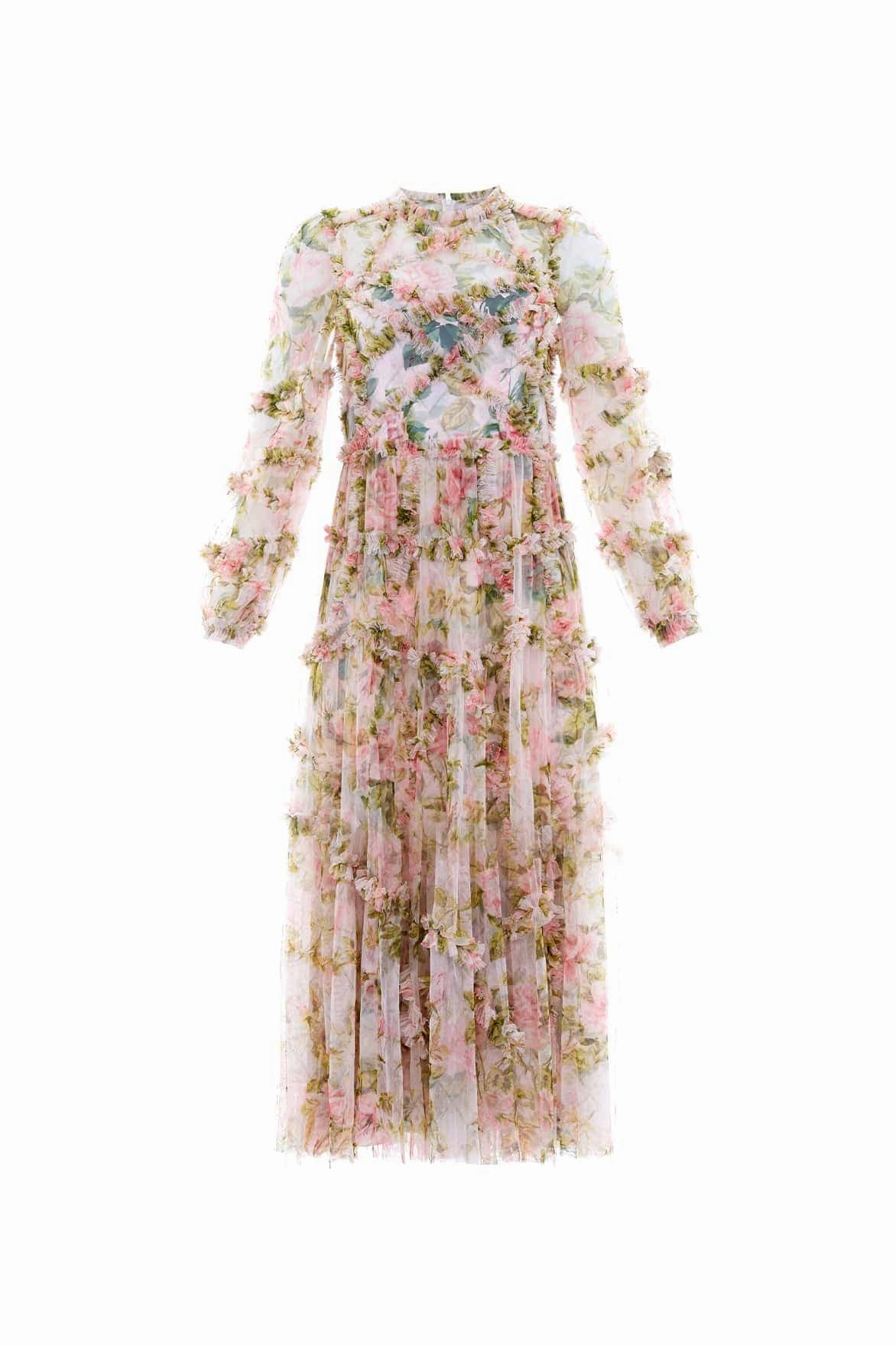 English Rose Diamond Ruffle Ballerina Dress Versatile Layering