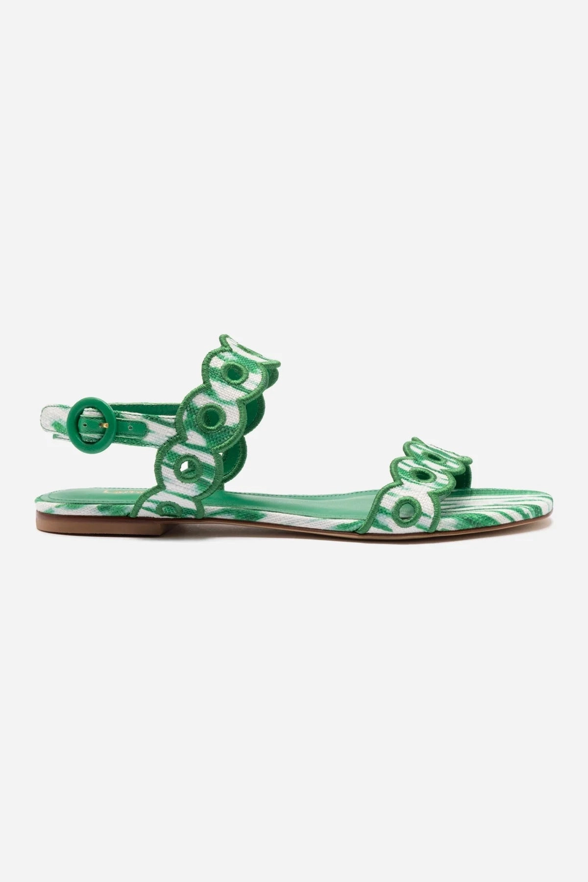 Florence Broderie Flat Sandal In Tie Dye Evergreen Raffia Supportive