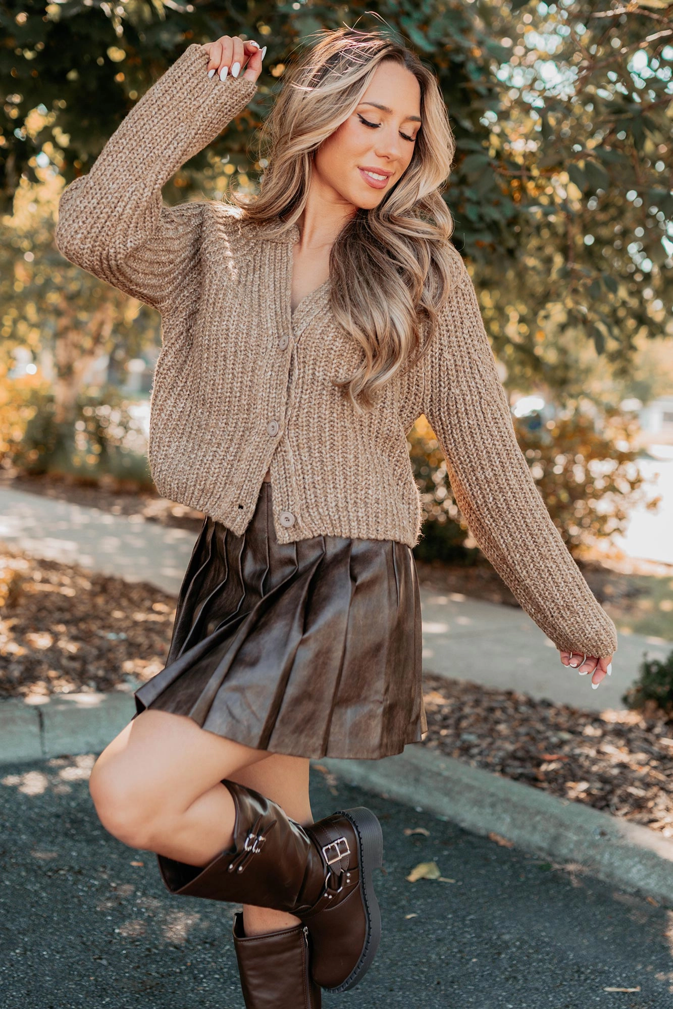 Pages In Time V Neck Cardigan Sweater (Sand) Bonded Seam Technique AthleisureReady